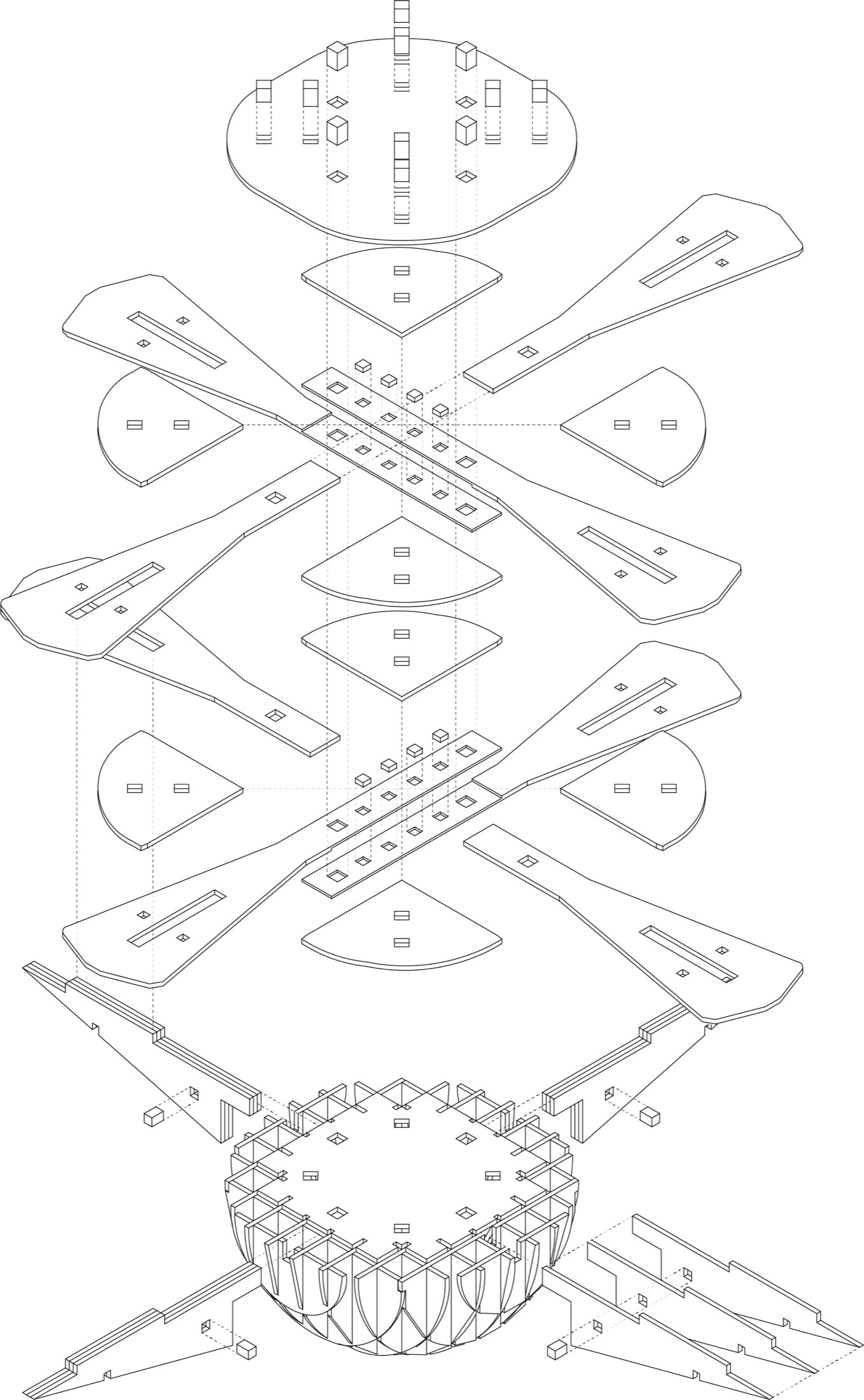 Exploded axonometric of the toy's parts
