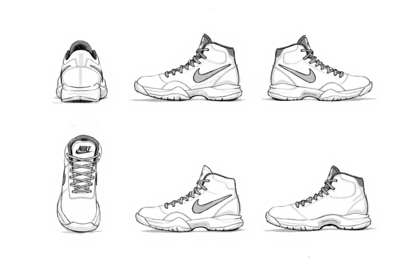 Six-view industrial-design sketch sheet generated from the brief