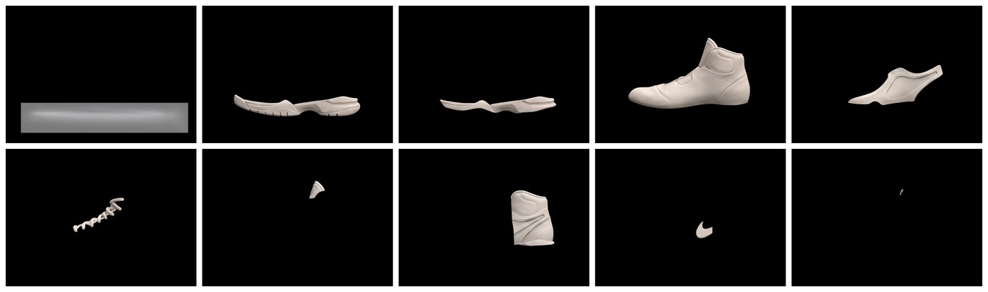Ten separated semantic component layers of the shoe